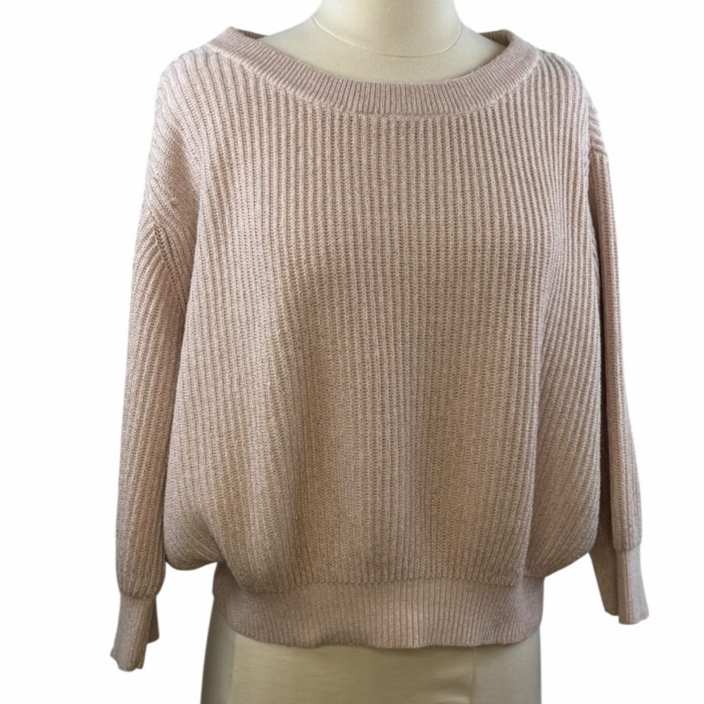 By Anthropologie Sweater Blush Crew Neck Large Knit Light Pink Gold - Picture 4 of 11